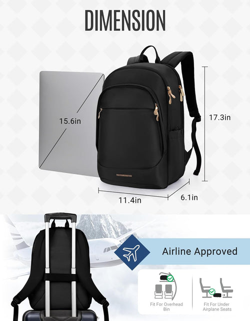 Load image into Gallery viewer, Travel Backpack for Women, 15.6 Inch Laptop Backpack with USB Charging Hole, Water Resistant College Bookbag, Large Capacity Black Computer Backpacks for Work, Black
