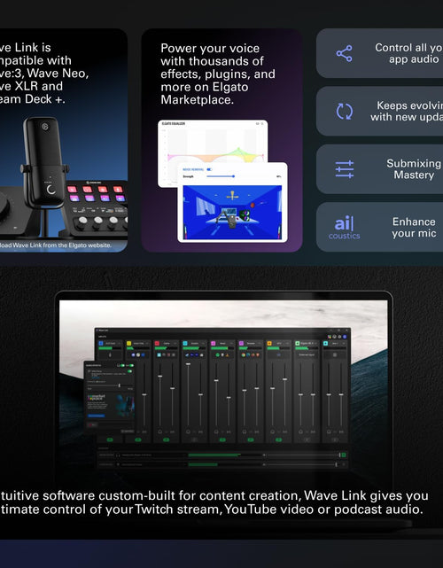 Load image into Gallery viewer, Wave:3 - Premium Studio Quality USB Condenser Microphone for Streaming, Podcast, Gaming and Home Office, Free Mixer Software, Sound Effect Plugins, Anti-Distortion, Plug ’N Play, for Mac, PC
