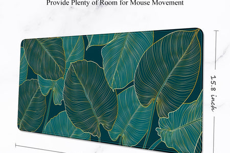 Extended Mouse Pad, XXL Gaming Mouse Pads, Large Big Mousepad Laptop Computer Keyboard Mat Desk Pad with Non-Slip Base Stitched Edge for Gaming Office, 35.5 X 15.7 Inch, Tropical Leaves