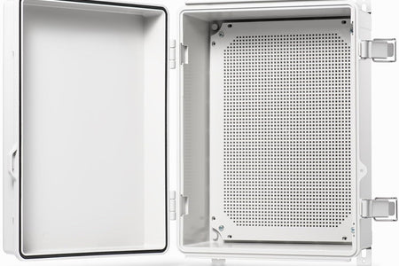Waterproof Junction Box IP67 Outdoor Plastic Electrical Project Enclosure Weatherproof with Mounting Plate, Wall Brackets, Hinged Grey Cover 16.1"X12.2"X7.1"