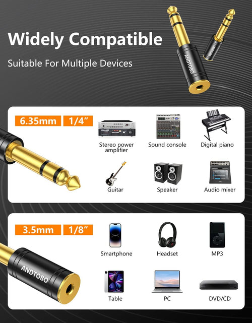 Load image into Gallery viewer, 1/4 Inch Male to 3.5Mm Female Stereo Audio Jack Pure Copper Adapter for Headphone, Amp, 2 Pack-Black
