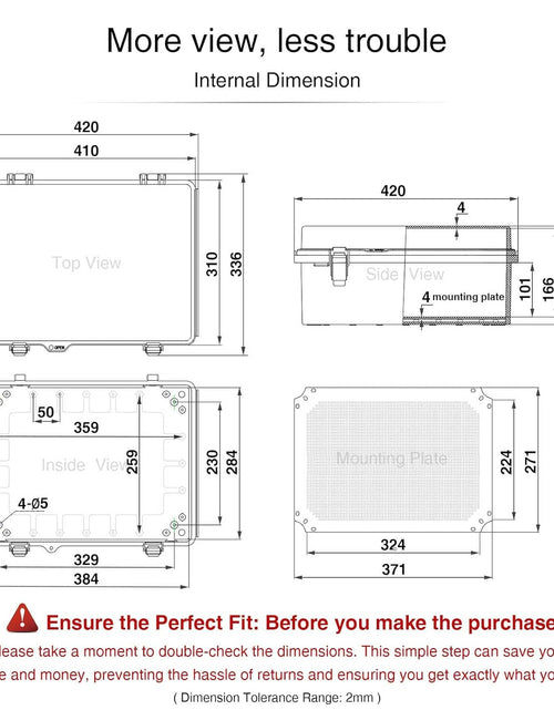 Load image into Gallery viewer, Waterproof Junction Box IP67 Outdoor Plastic Electrical Project Enclosure Weatherproof with Mounting Plate, Wall Brackets, Hinged Grey Cover 16.1"X12.2"X7.1"
