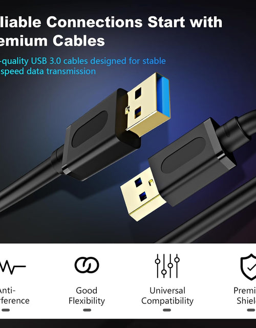 Load image into Gallery viewer, USB 3.0 a to a Male Cable 3Ft,Usb to USB Cable USB Male to Male Cable USB Cord with Gold-Plated Connector for Hard Drive Enclosures, DVD Player, Laptop Cooler (3Ft/1M)
