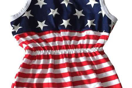 4Th of July Toddler Baby Girl American Flag Tassel Romper with Headband