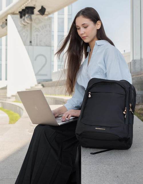 Load image into Gallery viewer, Travel Backpack for Women, 15.6 Inch Laptop Backpack with USB Charging Hole, Water Resistant College Bookbag, Large Capacity Black Computer Backpacks for Work, Black
