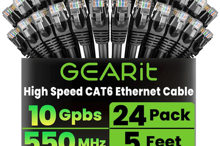 Cat 6 Ethernet Cable 5 Ft (24-Pack) - Cat6 Patch Cable, Cat 6 Patch Cable, Cat6 Cable, Cat 6 Cable, Cat6 Ethernet Cable, Network Cable, Internet Cable - Black 5 Feet