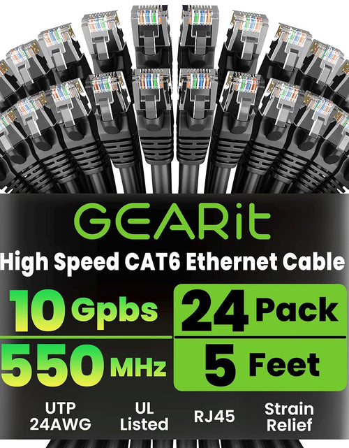 Load image into Gallery viewer, Cat 6 Ethernet Cable 5 Ft (24-Pack) - Cat6 Patch Cable, Cat 6 Patch Cable, Cat6 Cable, Cat 6 Cable, Cat6 Ethernet Cable, Network Cable, Internet Cable - Black 5 Feet
