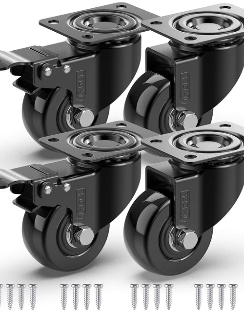 Load image into Gallery viewer, 2" Heavy Duty Caster Wheels with 2 Brakes + Screws - up to 440Lbs - Set of 4 No Floor Marks Silent Castor for Furniture - Rubbered Trolley Wheels - Black Casters
