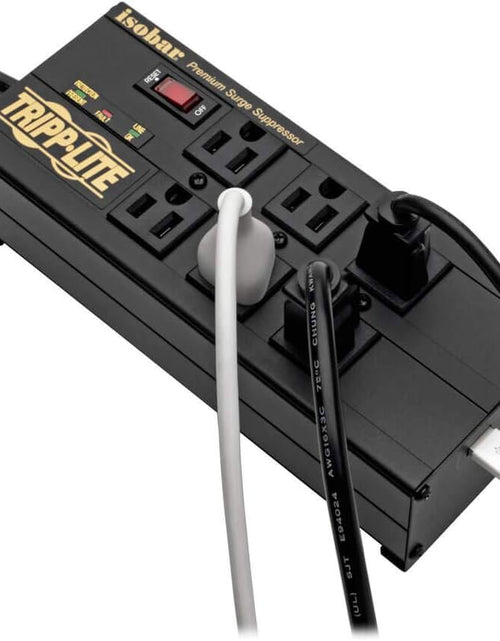 Load image into Gallery viewer, Isobar 6 Outlet Surge Protector Power Strip with 2 USB Charging Ports,10Ft Long Cord, Right-Angle Plug, Metal, 3840 Joules,Lifetime Limited Warranty &amp; $50K Insurance (Ibar6Ultrausbb)Black

