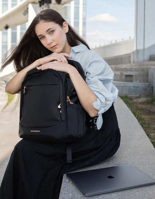 Load image into Gallery viewer, Travel Backpack for Women, 15.6 Inch Laptop Backpack with USB Charging Hole, Water Resistant College Bookbag, Large Capacity Black Computer Backpacks for Work, Black
