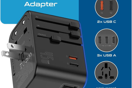 Universal Travel Adapter, 45W International Power Adapter with PD & QC 3.0 Dual USB-C, 3 USB Travel Adapter Worldwide, Type I C G a Outlets 110V 220V A/C - EU Euro US UK (11-KU)