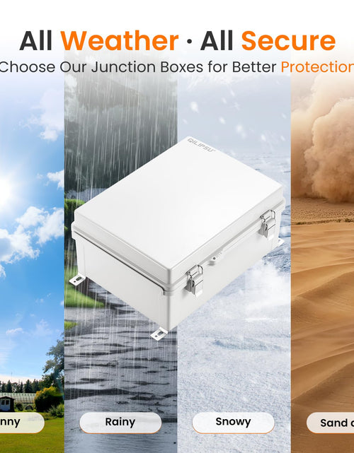 Load image into Gallery viewer, Waterproof Junction Box IP67 Outdoor Plastic Electrical Project Enclosure Weatherproof with Mounting Plate, Wall Brackets, Hinged Grey Cover 16.1"X12.2"X7.1"
