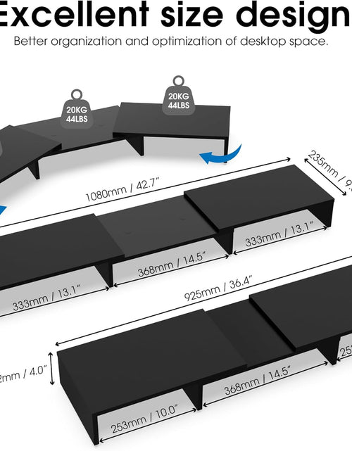 Load image into Gallery viewer, Dual Monitor Stand – 3 Shelf Computer Monitor Riser, Wood Desktop Stand with Adjustable Length and Angle, Desk Accessories, Office Supplies Medium Black,Dt108001Wb
