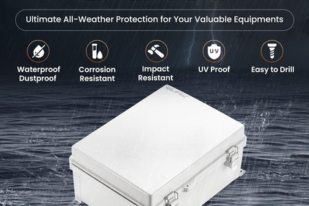 Waterproof Junction Box IP67 Outdoor Plastic Electrical Project Enclosure Weatherproof with Mounting Plate, Wall Brackets, Hinged Grey Cover 16.1"X12.2"X7.1"