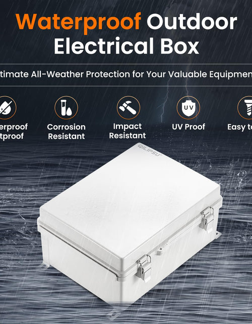 Load image into Gallery viewer, Waterproof Junction Box IP67 Outdoor Plastic Electrical Project Enclosure Weatherproof with Mounting Plate, Wall Brackets, Hinged Grey Cover 16.1"X12.2"X7.1"
