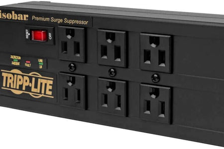 Isobar 6 Outlet Surge Protector Power Strip with 2 USB Charging Ports,10Ft Long Cord, Right-Angle Plug, Metal, 3840 Joules,Lifetime Limited Warranty & $50K Insurance (Ibar6Ultrausbb)Black