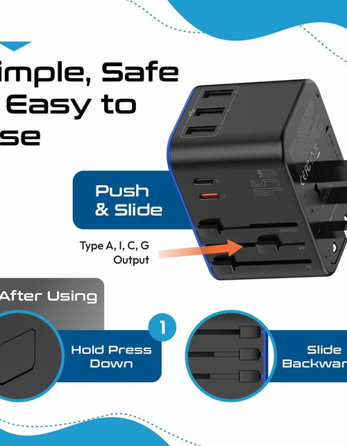 Load image into Gallery viewer, Universal Travel Adapter, 45W International Power Adapter with PD &amp; QC 3.0 Dual USB-C, 3 USB Travel Adapter Worldwide, Type I C G a Outlets 110V 220V A/C - EU Euro US UK (11-KU)
